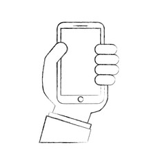 hand holding smartphone device digital