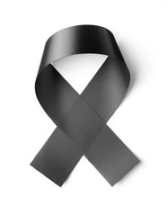 Black ribbon isolated on white background object of awareness sign symbol