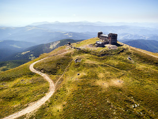 old abandoned observatory on mount Pip Ivan in Carpathian mountains, Ukraine