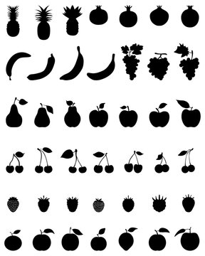 Black silhouettes of fruit, icon set for web and mobile
