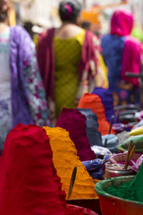 Colorful powder for sale on the festive occassion of Holi in India.