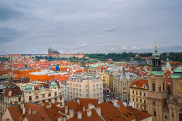 Fototapeta na wymiar The beautiful landscape of the old town, Prague Castle and Hradcany in Prague, Top view at Czech Republic.