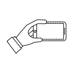 mobile phone in hand showing device vector illustration