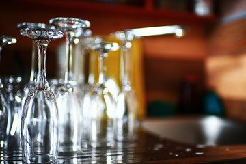 Glasses standing on a shelf