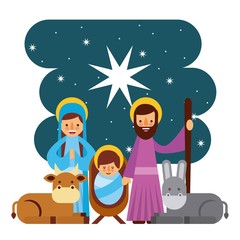 merry christmas holy family traditional religious scene of the manger vector illustration