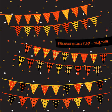 Halloween triangle flags, scrapbook tape, Washi tape, scrapbook items, sticker, vector for Halloween party, Halloween night, trick or treat, for gift tags, label, in stripe, diamond star pattern.