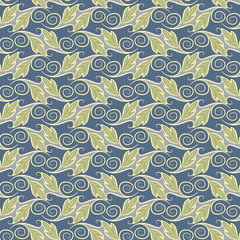 Seamless foliage pattern. Color damask vector texture. Floral and Swirl Element.