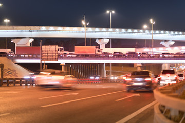 Fototapeta premium Night road. Highway. Road junction. Moscow, Russia