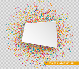 Colorful celebration background with confetti. Paper white bubble for text. - obrazy, fototapety, plakaty