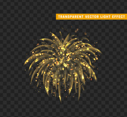 Firework gold isolated. Xmas decoration. Holiday design element. Bright realistic golden firework with transparent background effect.