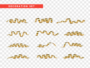 Gold confetti celebration. Ribbon serpentine, isolated with transparency background effect. - obrazy, fototapety, plakaty