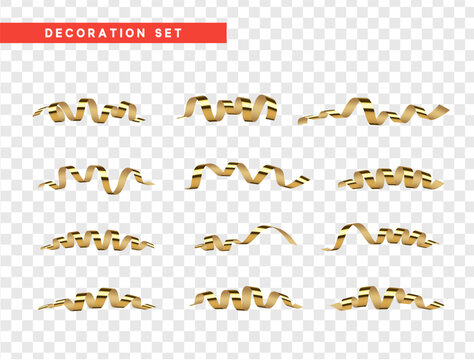 Gold confetti celebration. Ribbon serpentine, isolated with transparency background effect.
