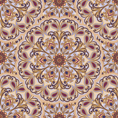 Vector seamless pattern of mandalas. Traditional Eastern pattern of circular graphic elements.
