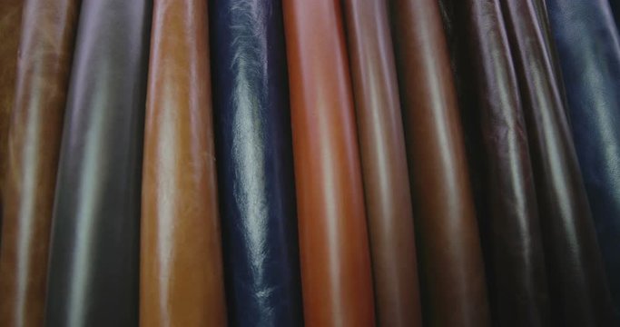 Varicoloured specimens of different leather articles