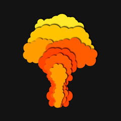 Nuclear power plant explosion isolated. 3d abstract paper cut background. Vector template in carving art style.