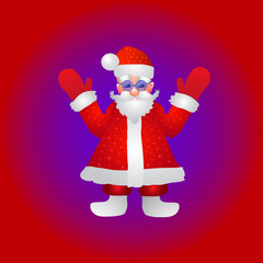 Background with a figure of Santa Claus with hands up on a red background. Illustration.