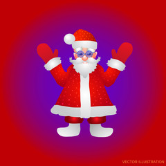 Background with a figure of Santa Claus with hands up on a red background. Vector illustration.