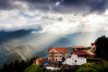 Sapa valley city in the mist in the morning, Vietnam