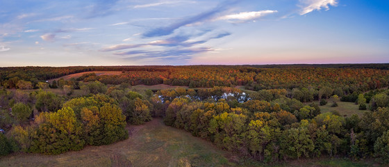 Panoramic view of Missouri fall forest close to sunset