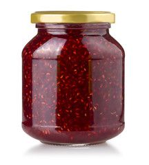 Strawberry jam jar isolated