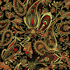 Abstract vintage pattern with decorative flowers, leaves and Paisley pattern in Oriental style.