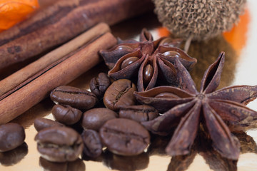 coffe beans with cinnamon and anise