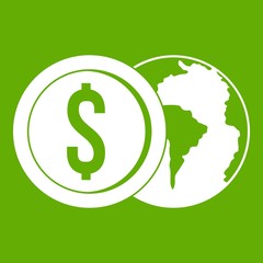 World planet and dollar coin icon green
