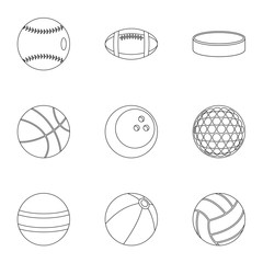 Ball icons set, outline style