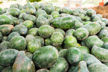 Green vegetables in the local Indian market, Puttaparthi, Andhra Pradesh, India. Close-up.