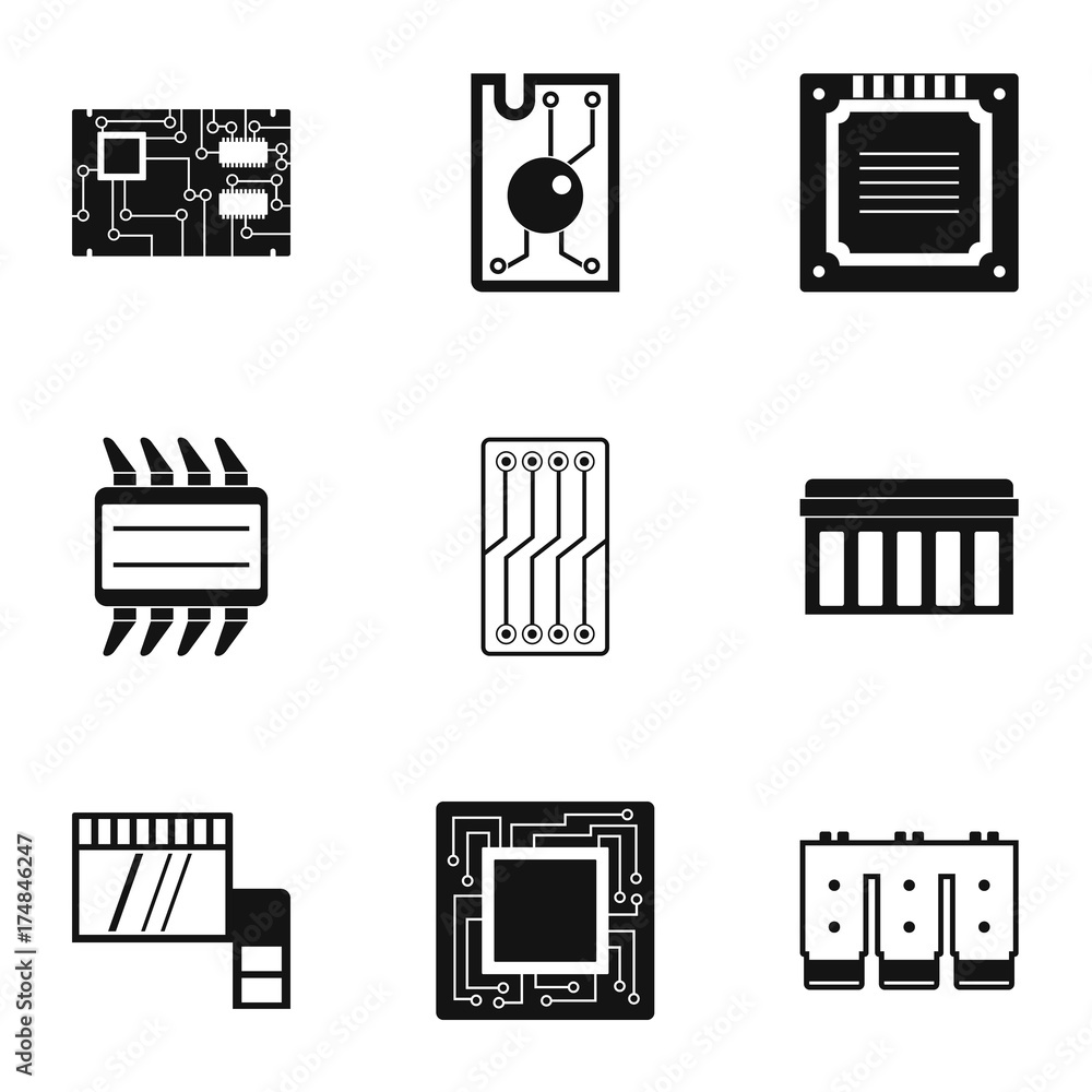 Poster Processor icons set, simple style