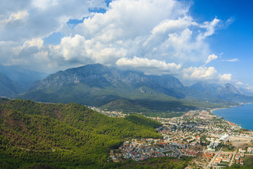 Fototapeta premium view of the town of Kemer and sea from a mountain