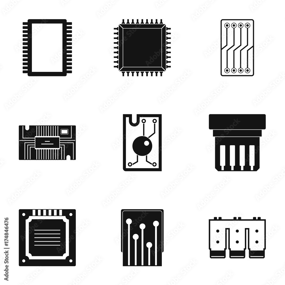 Poster Microchip icons set, simple style
