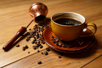 Cup of coffee. coffee beans. Turk