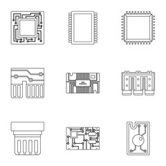 Processor icons set, outline style