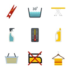 Laundry icons set, flat style