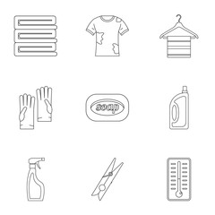 Laundry icons set, outline style