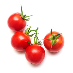 Tomatoes of whole isolated on white background. Tasty and healthy food. Flat lay, top view