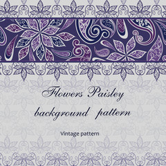 Abstract vintage pattern with decorative flowers, leaves and Paisley pattern in Oriental style.