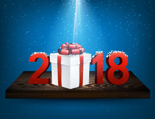 Blue 2018 background with gift box.