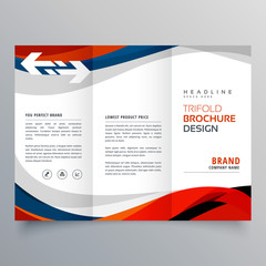 elegant red and blue wave business tri fold brochure design template