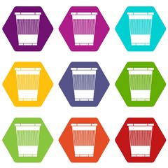 Trash can icon set color hexahedron