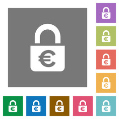 Locked euros square flat icons