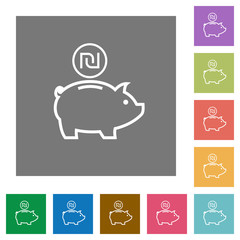 Israeli new Shekel piggy bank square flat icons