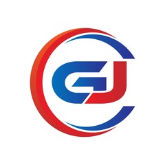 gj logo vector modern initial swoosh circle blue and red