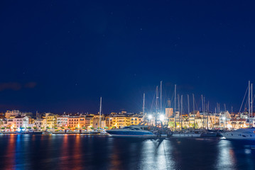 Fototapeta na wymiar View of the night embankment of the city of Cambrils, Catalunya, Spain. Copy space for text.
