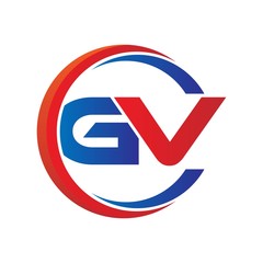 gv logo vector modern initial swoosh circle blue and red