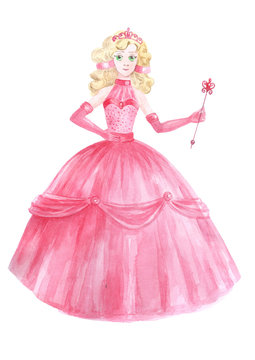 Pink dressed princess with magic wand