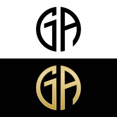 ga initial logo circle shape vector black and gold