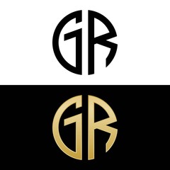 gr initial logo circle shape vector black and gold
