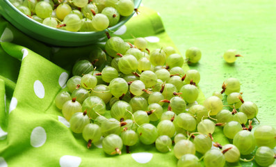 Green gooseberries on napkin